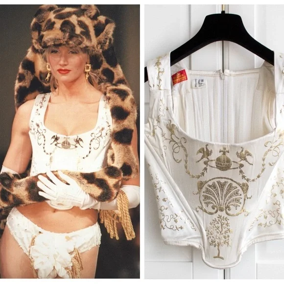 Iconic Vivienne Westwood Vintage F/W 1991 White Gold Boulle Satin 90s Corset Top - Picture 1 of 16